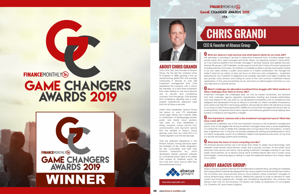 Chris Grandi - 2019 Finance Monthly Game Changers Award