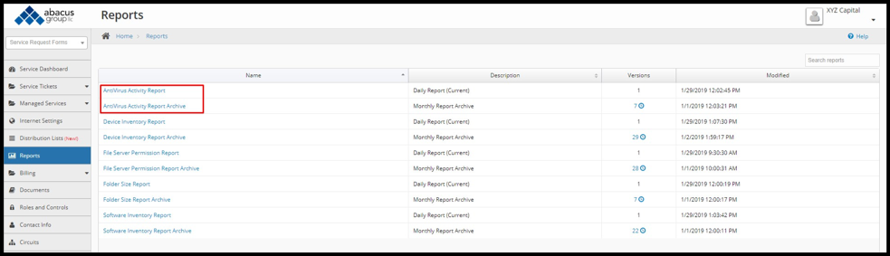 Abacus Client Portal - AV Reports screenshot