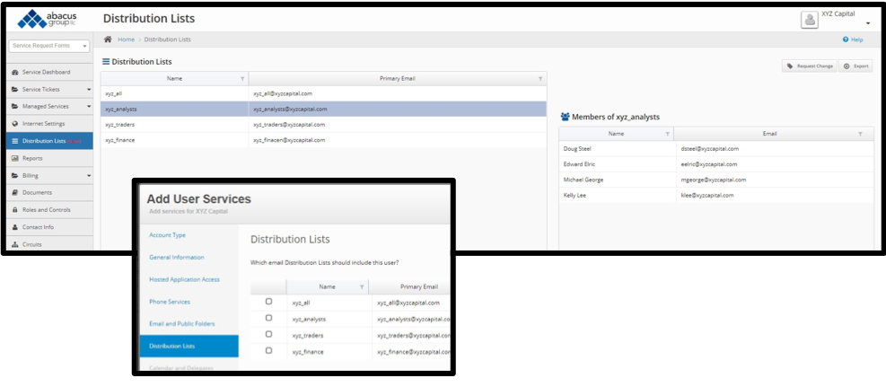 Abacus Client Portal - Distribution Lists screenshot