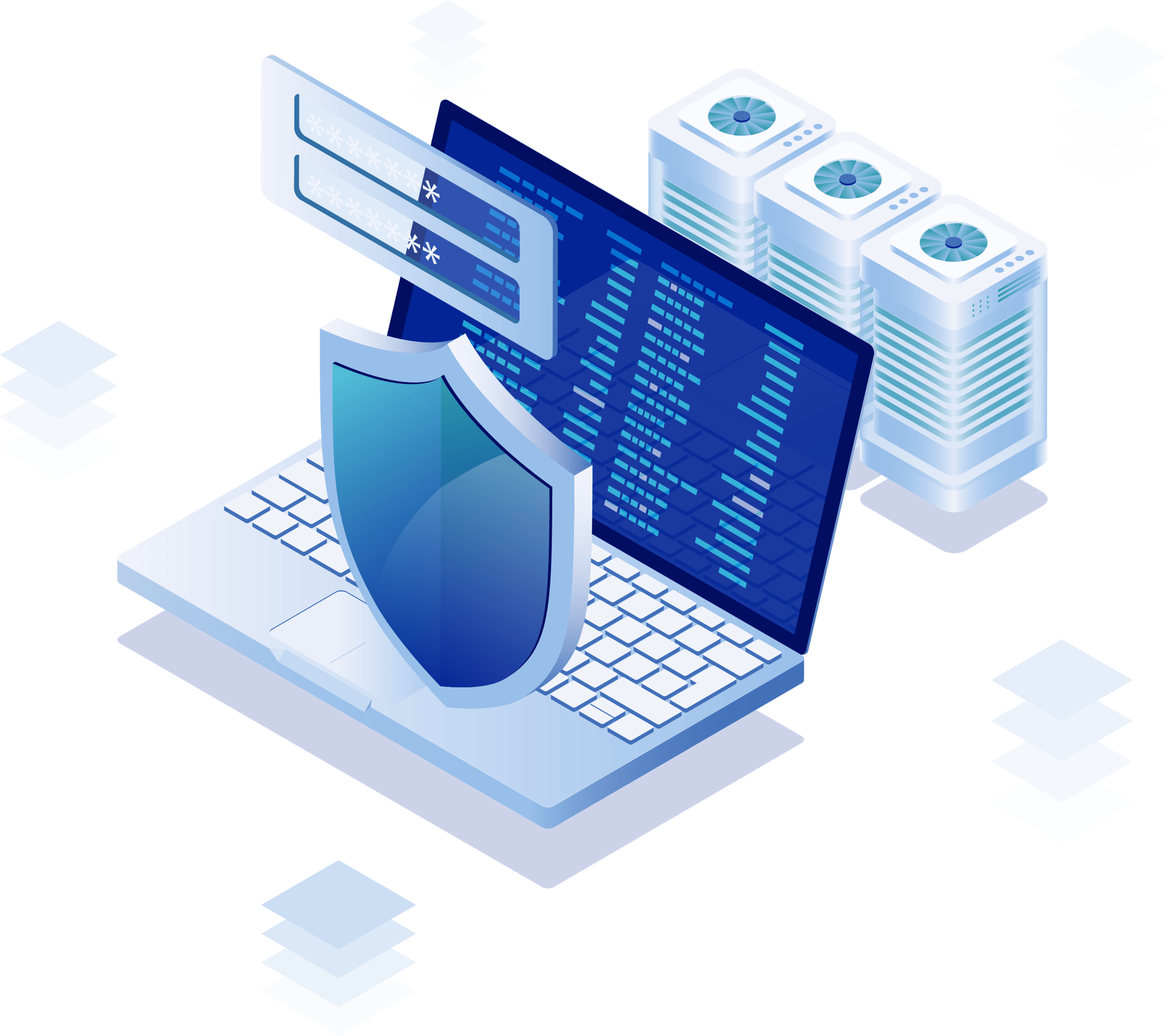 Laptop Servers Shield Isometric Icon