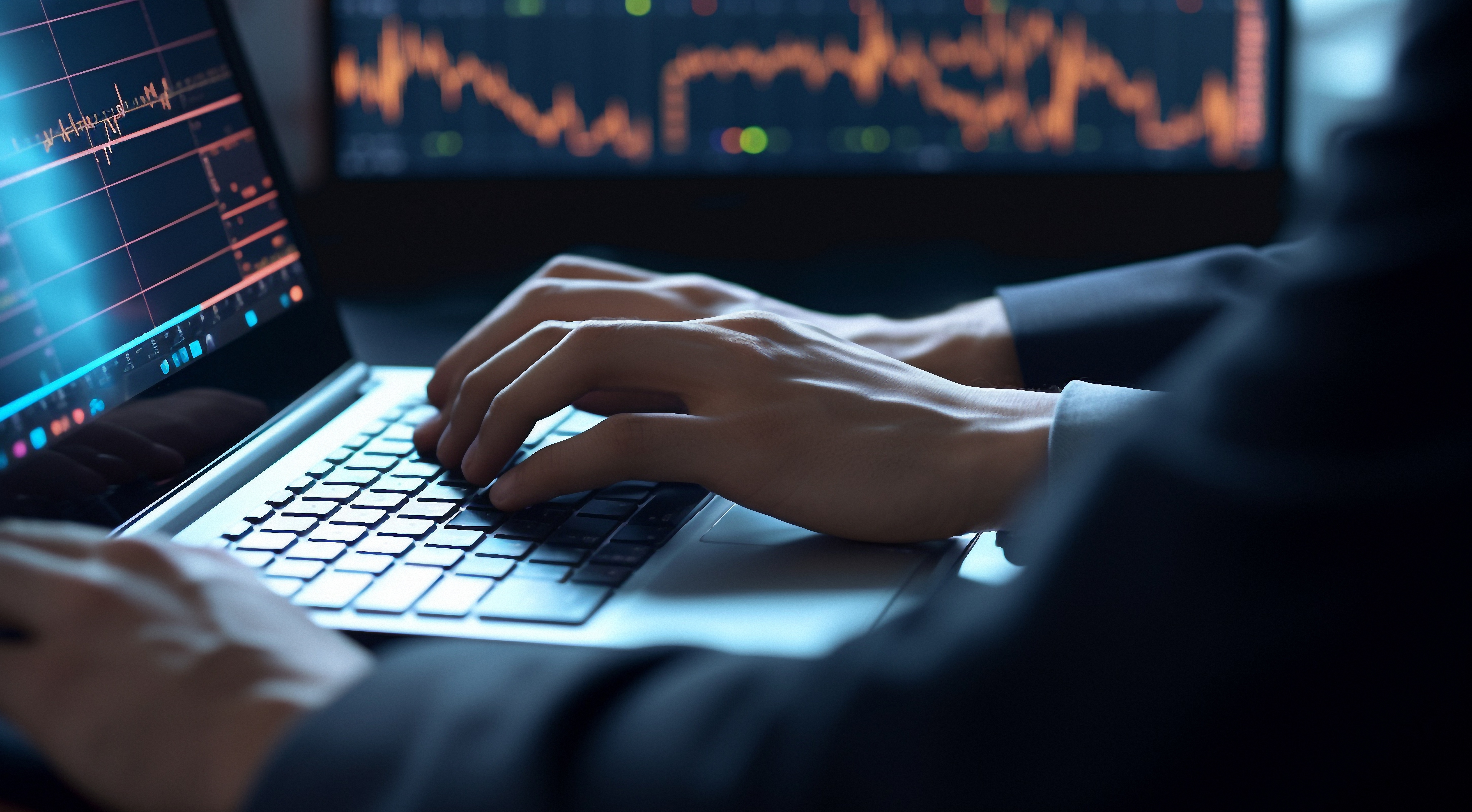 Laptop Hands Finance Stock Image